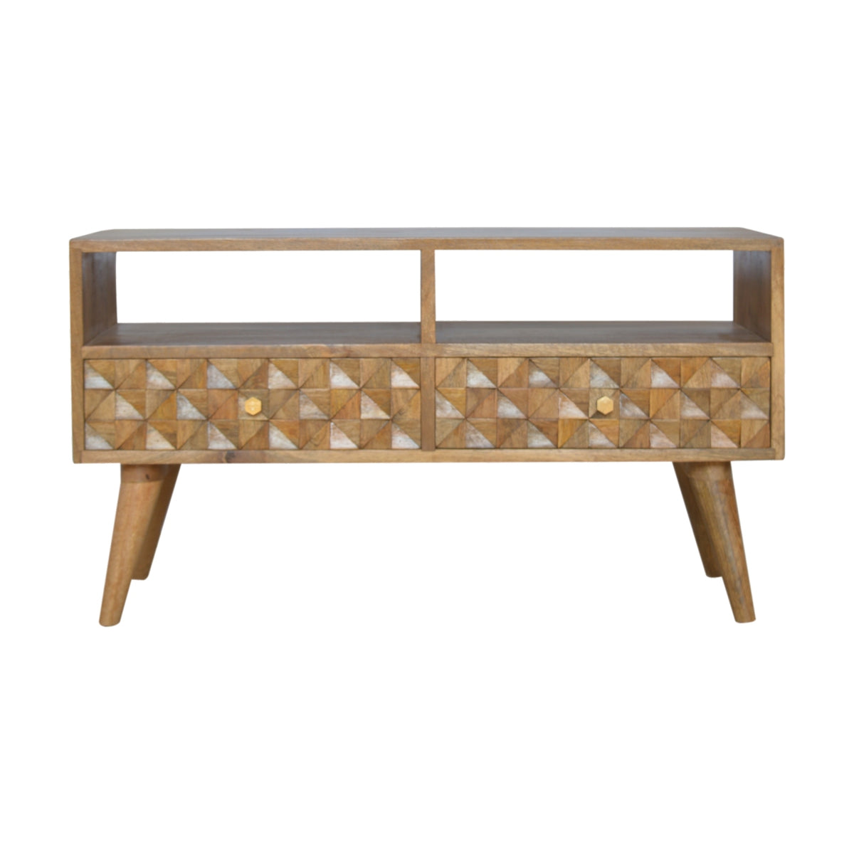 geometric wooden TV stand table low 