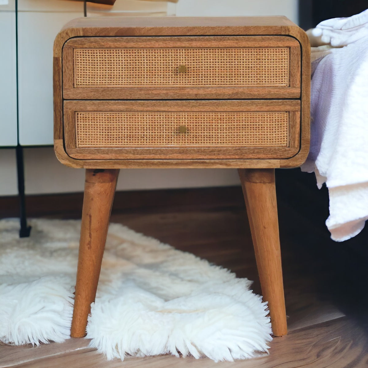 Woven Bedside Table with Drawers