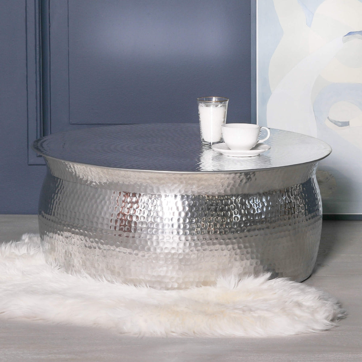 round aluminium hammered coffee table for sale uk