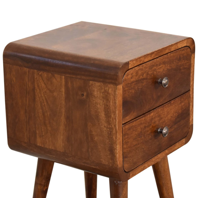 small two drawer walnut bedside table