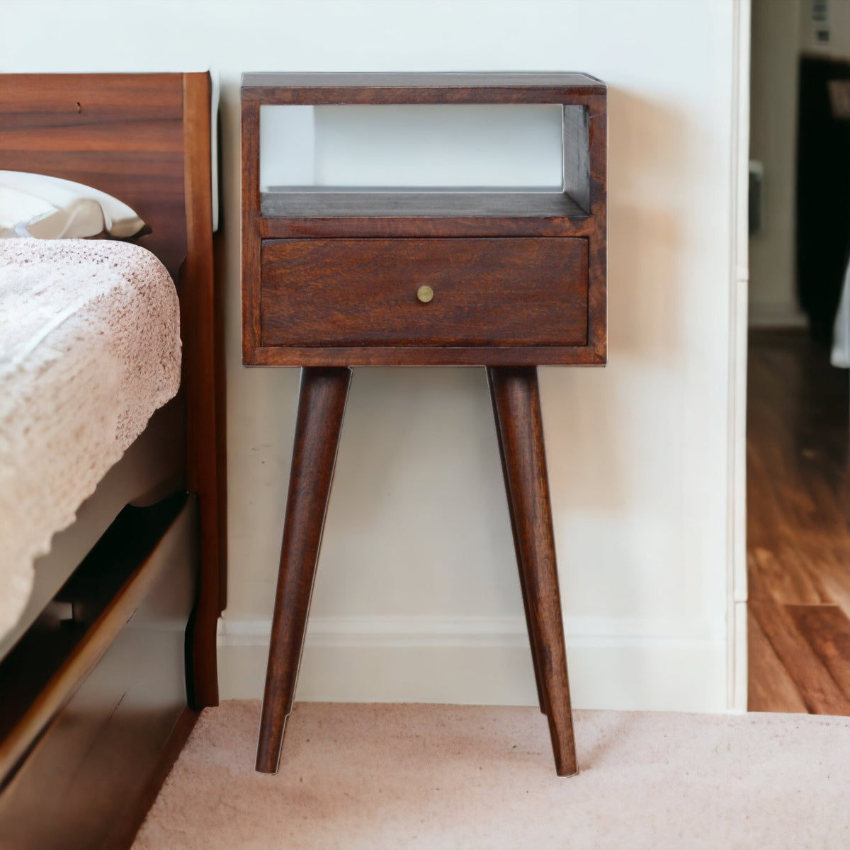 Small Dark Cherry Bedside Table