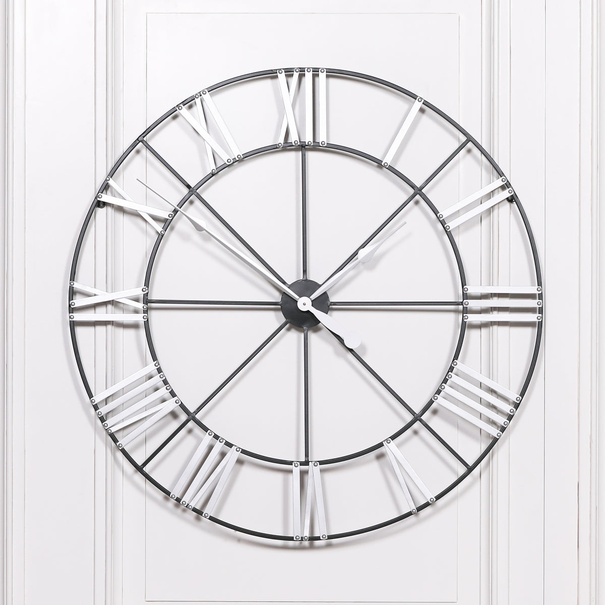 Large Black & Silver Skeleton Clock uk