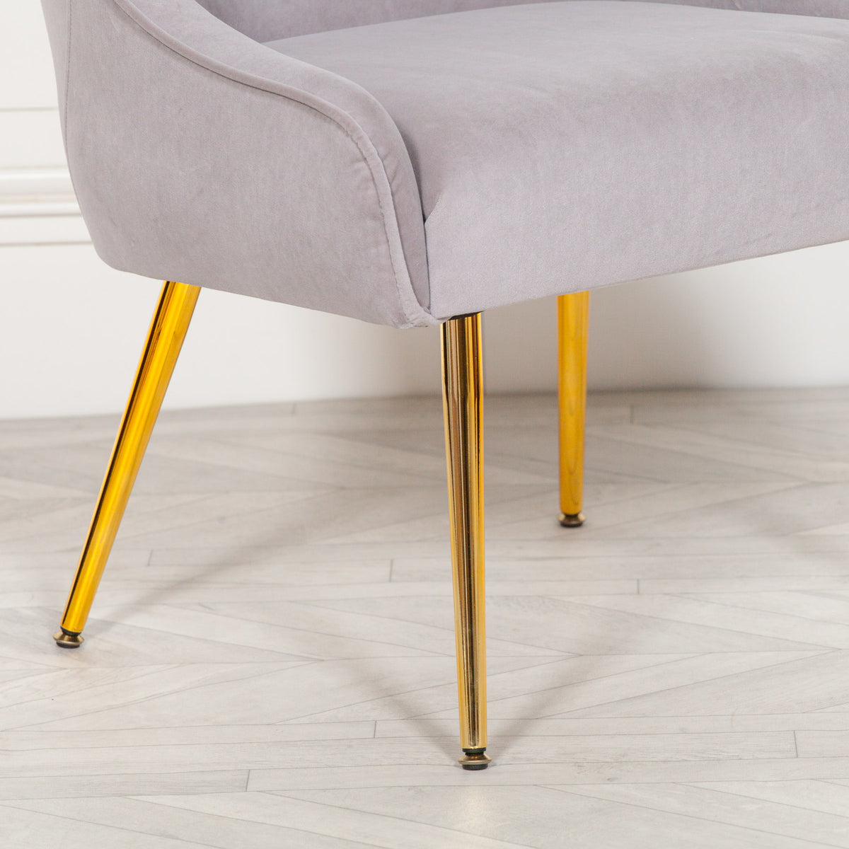 Grey velvet chair with gold legs