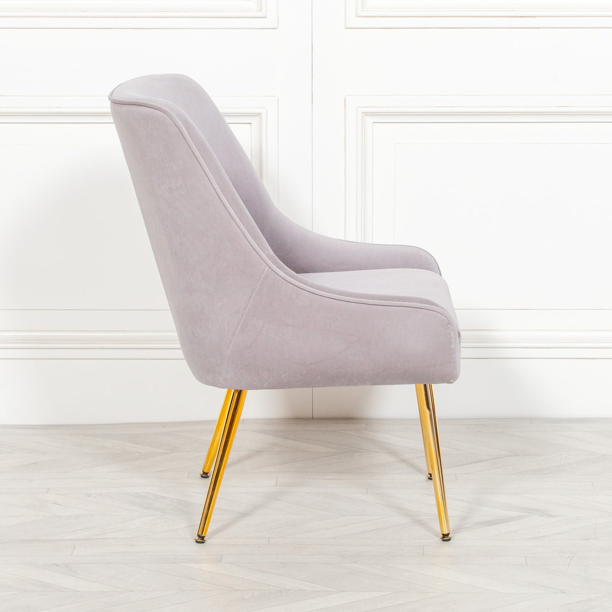 Grey velvet cocktail chair with gold legs
