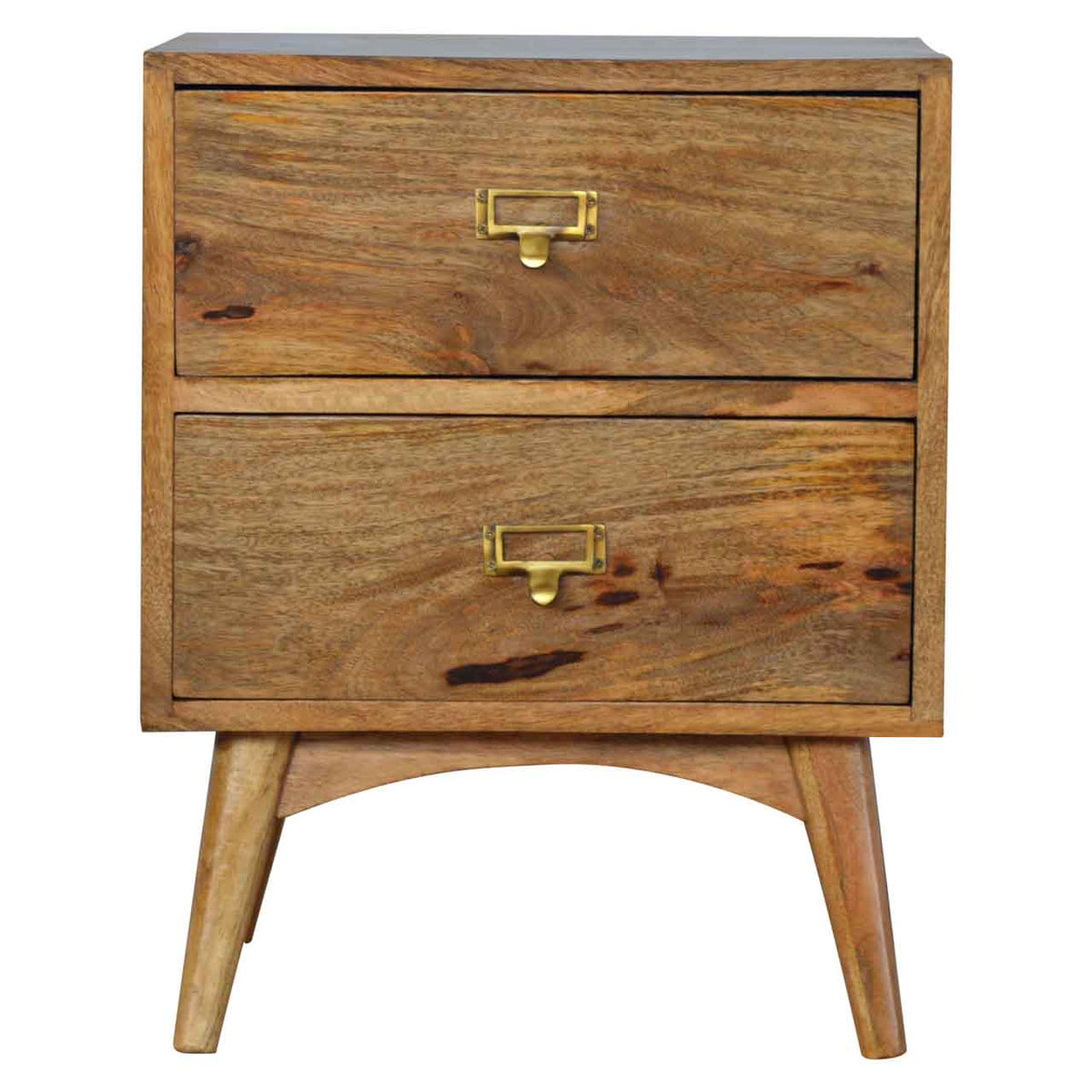 Mango wood bedside table with brass drawer knob handles for sale uk