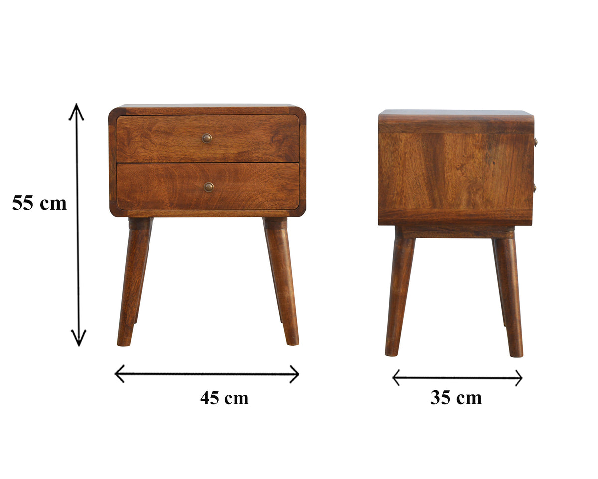 mid-century walnut bedside table with 2 drawers uk Bokel Curved Chestnut Bedside Table