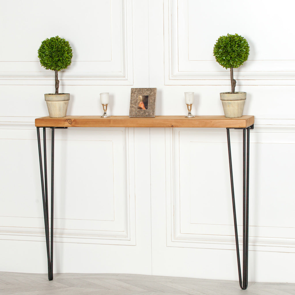 Made from pinewood with black metal hairpin legs over radiator hairpin console table hairpin leg console table hairpin radiator table for sale uk buy radiator shelf with hairpin legs uk tall hairpin leg narrow hallway hairpin console table over radiator hallway uk online for sale buy entryway table hairpin uk hairpin wood console table for sale uk Black hairpin console table uk hallway table with hairpin legs hairpin leg console table over radiator narrow hairpin console table uk